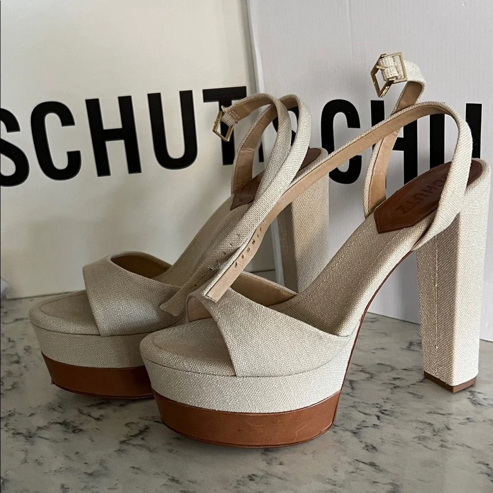 SCHUTZ Women's Beige and Brown Platform Heels - Picture 2 of 5